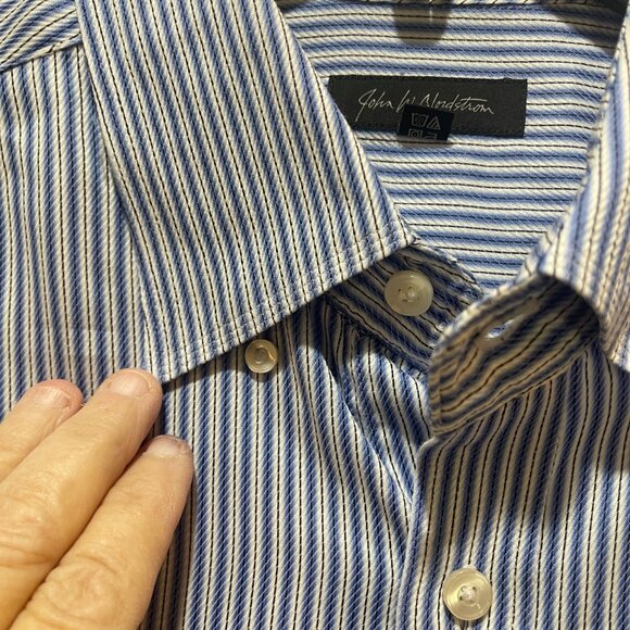 John W. Nordstrom Mens Striped Egyptian Cotton Button-Up Shirt L Blue/White - Picture 11 of 16